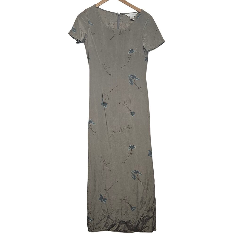 VTG Casual Corner 100% Silk Gray Floral Maxi Dress Size 2 90s Boho
